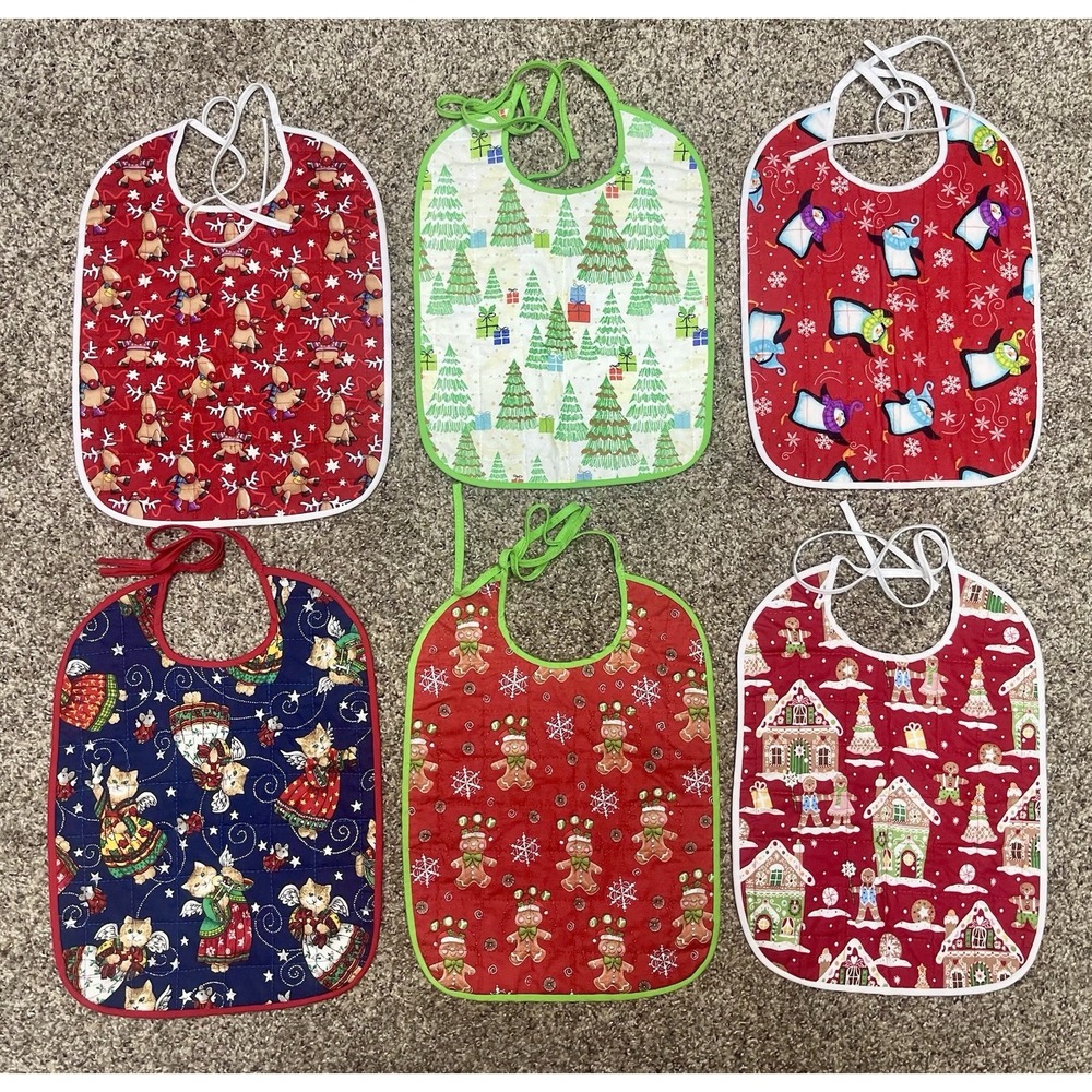 Lot Of 6 Quilted Handmade Christmas Shirt protector Bib Large Size 12" X 9"‎